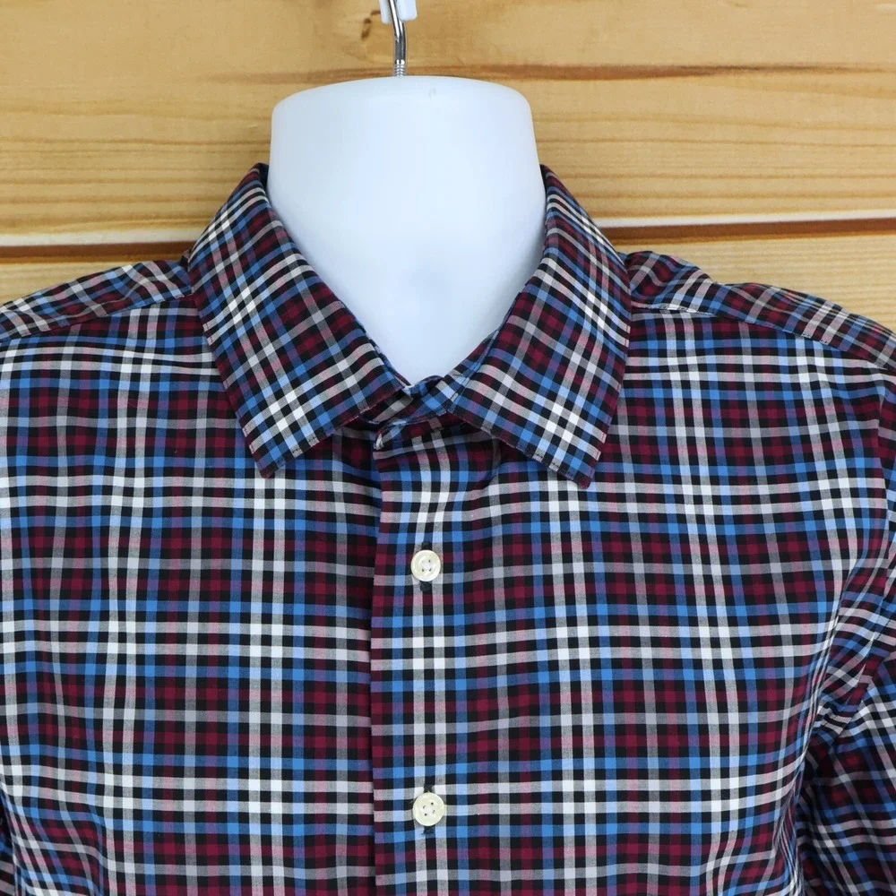 Egara Dress Shirt Mens XL Multicolor‎ Checks 100% Cotton Non-Iron Spread Collar